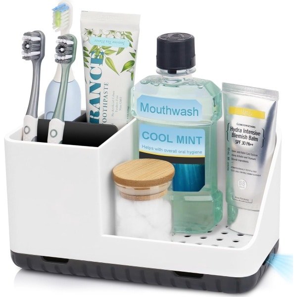 Tandenborstelhouder voor badkamerorganizer, elektrische tandenborstelhouder met afvoergat, uitneembare tandenborstelorganizer voor badkamer, keuken en gezin (wit)