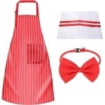 Trankielo -Verstelbaar keukenschort voor dames met gestreept design - Rood en wit - Met zakken en accessoires - Ideaal voor keuken, barbecue en tuin - Koken, bakken en huishoudelijk werk