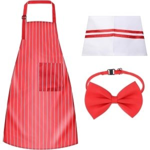 Trankielo -Verstelbaar keukenschort voor dames met gestreept design - Rood en wit - Met zakken en accessoires - Ideaal voor keuken, barbecue en tuin - Koken, bakken en huishoudelijk werk