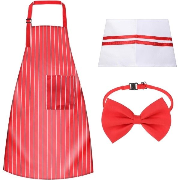 Trankielo -Verstelbaar keukenschort voor dames met gestreept design - Rood en wit - Met zakken en accessoires - Ideaal voor keuken, barbecue en tuin - Koken, bakken en huishoudelijk werk