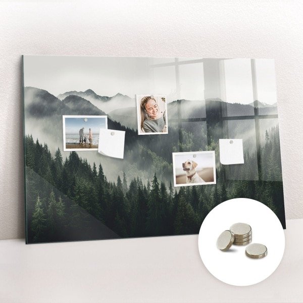Tulup Glassboards - Boslandschap Magneetbord - 90 cm x 60 cm - Zwart en wit Magnetisch Wandbord - Gratis 5 Sterke Magneten - Interieur Accessoires Kantoor - Memo Magneetbord - Foto Magneetbord - Productiviteit Tools - Memobord Keuken