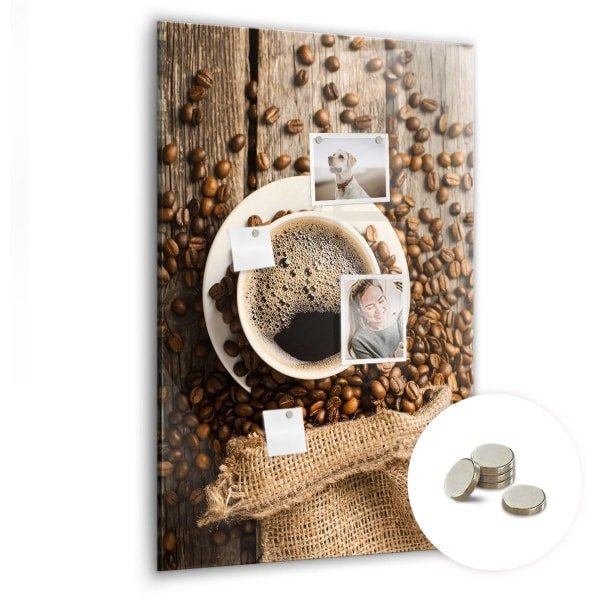 Tulup Glassboards - Een kopje koffie Magneetbord - 60 cm x 90 cm - Bruin Magnetic Board - Gratis 5 Sterke Magneten - Interieur Accessoires Kantoor - Magneetbord Keuken - Memobord Keuken - Productiviteit Tools - Magnetisch Wandbord