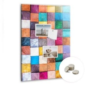 Tulup Glassboards - Kleurrijke houten kubussen Magneetbord - 40 cm x 60 cm - Veelkleurig Magnet Board - Gratis 5 Sterke Magneten - Interieur Accessoires Kantoor - Memobord Keuken - Magnetisch Bord - Ideeënbord Thuiswerkplek - Magneetbord Rechthoekig