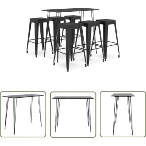 vidaXL Barstoel - Bartafel - 7-delige Barset zwart - Eetkamerset - Lounge Set - Keuken Accessoires