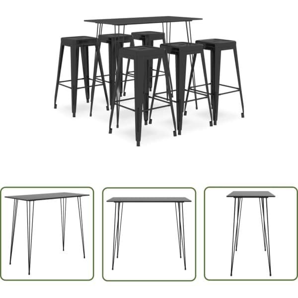 vidaXL Barstoel - Bartafel - 7-delige Barset zwart - Eetkamerset - Lounge Set - Keuken Accessoires