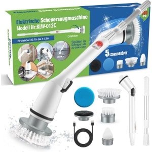 360 Graden Elektrische Reinigingsborstel met 5 Borstelkoppen en Verlengarm voor Badkamer en Keuken