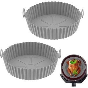 Airfryer Accessoires- airfryer bakpapier-Siliconen bakjes voor de airfryer - Herbruikbare bakjes voor de airfryer - Accessoires voor de airfryer - Vervangende anti-verbrandingsaccessoires voor de keuken (verpakking van 2 - Grijs - 110 g)