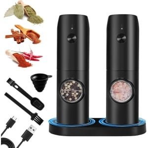 Allecto Plus - Elektrische Zout- en Pepermolen met Oplaadbare Basis - Inclusief LED Licht - Voor BBQ en Keuken - Verstelbare Grofheid - Borstel en Lepel