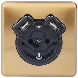 Allecto Plus - Europese Retro Stopcontact Bronzen Design met Dual USB - Voor Slaapkamer en Keuken 250V - Elektrische Voeding Accessoire.