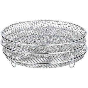 Allecto Plus - Luchtfriteuse Rekset met Drie Stapelbare Droogrekken van 304 Roestvrij Staal - Compact en Multifunctioneel - Vaatwasmachinebestendig - Keuken Accessoire met Extra Droogruimte