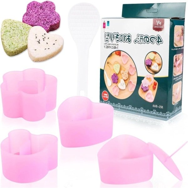 Allecto Plus - Onigiri vorm sushi-maker - 4 stuks - driehoekige rijstballenvorm - met spatel - sushi-accessoires - doe-het-zelf - Onigiri maken - Keuken gadgets