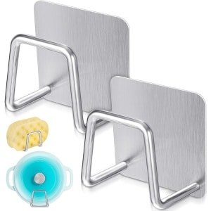 Allecto Plus - Roestvrijstalen sponshouders set voor keuken - Geen boren nodig - Geschikt voor spons, doek, spatel - Praktische accessoires voor spoelbak - 2 stuks