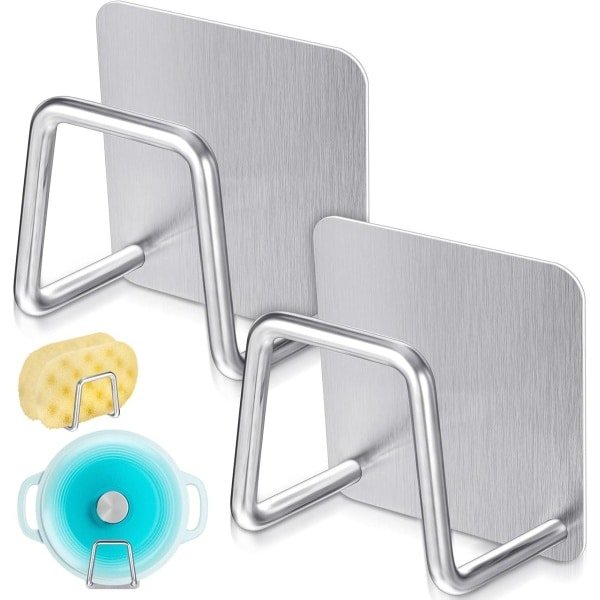 Allecto Plus - Roestvrijstalen sponshouders set voor keuken - Geen boren nodig - Geschikt voor spons, doek, spatel - Praktische accessoires voor spoelbak - 2 stuks