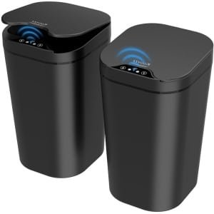Allecto Plus - Set van 2 prullenbakken met sensor 10L - Automatische prullenbak met deksel - Elektrische prullenbak voor kantoor slaapkamer keuken - Zwart