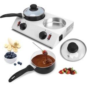 Allecto plus - Elektrische chocoladesmelter voor keuken en bakken, 2 tanks, 80 W, temperatuurpan, perfecte chocoladesmeltmachine