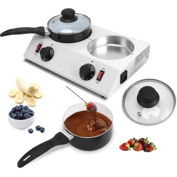 Allecto plus - Elektrische chocoladesmelter voor keuken en bakken, 2 tanks, 80 W, temperatuurpan, perfecte chocoladesmeltmachine