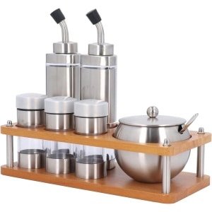 Allecto plus - Roestvrijstalen Tafelblad Zout- en Peperhouder Set voor Keuken en Restaurant - Glas Shaker voor Zout, Peper, Olie en Azijn Aanrecht - Culinaire Accessoires met Stijlvol Design