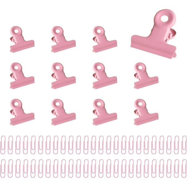 Allecto plus - Set van 12 Roze Metalen Bulldog Binderclips - Kantoor Thuis Keuken Organisatie Accessoires met Stevige Scharnierklemmen voor Papier en Foto's