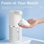 Automatische zeepdispenser, aanraakloze, oplaadbare USB-dispenser, elektrische, aan de muur te bevestigen, 4-standen verstelbare zeepdispenser met schuimpomp voor badkamer en keuken, afwasmiddel, zonder boren, wit