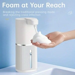 Automatische zeepdispenser, aanraakloze, oplaadbare USB-dispenser, elektrische, aan de muur te bevestigen, 4-standen verstelbare zeepdispenser met schuimpomp voor badkamer en keuken, afwasmiddel, zonder boren, wit