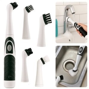 Cheqo® Elektrische Schoonmaakborstel - Schoonmaakborstel Elektrisch - Schrobborstel - Badkamer En Keuken - Compact En Draagbaar - Waterdicht IPX5 - Antisliphandgreep - Moeilijk Bereikbare Plekken - Hardnekkig Vuil - 4 Opzetborstels