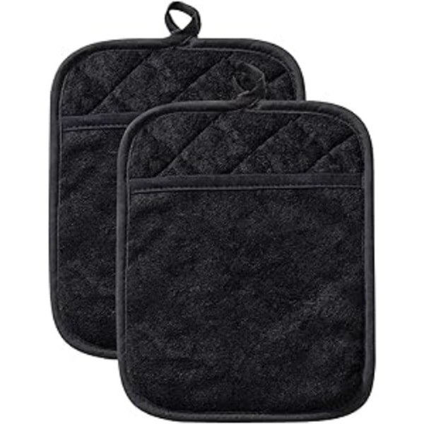 Daity Twee sets ovenwanten, zwarte ovenwanten, accessoires voor ovenwanten in de keuken, kookhandschoenen van katoen, hittebestendig, huishoudelijke artikelen, set ovenwanten, keukenbenodigdheden, ovenwanten en ovenwanten