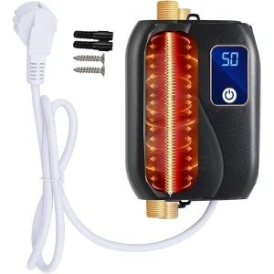 Doorstroomboiler - 230 V - Elektrische doorstroomboiler - Elektrische boiler - Warm water - douche - tankloos - 3500 W - badkamer, keuken - 25-50 °C - 20 x 12 cm - zwart