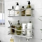 Douche Plank Set van 2 - Zelfklevende Boorvrije Keuken- of Douche Organisator - Doucheplank voor Binnendouche met Haken Douche Planken en Accessoires