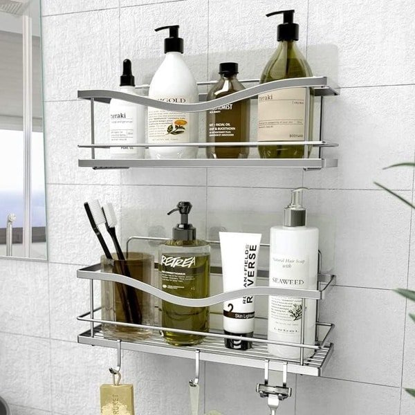 Douche Plank Set van 2 - Zelfklevende Boorvrije Keuken- of Douche Organisator - Doucheplank voor Binnendouche met Haken Douche Planken en Accessoires