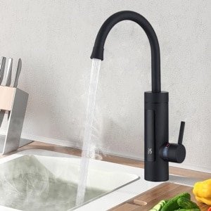 Elektrische Doorstroomboiler Keukenkraan 230V Zwart 3000W met LED Display, 360 Graden Draaibaar, Direct Warm Water, Geschikt voor Camping en Keuken