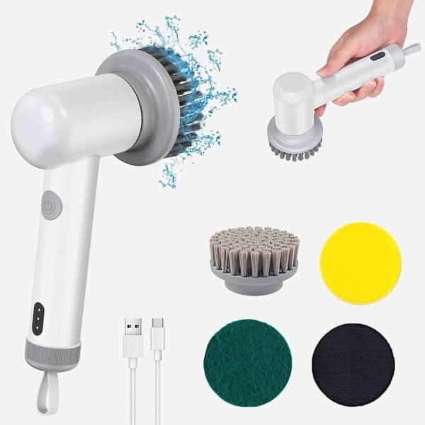 Elektrische Reinigingsborstel met Verwisselbare Borstelkoppen - Draadloze Handdouchewisser voor Badkamer, Keuken en Auto