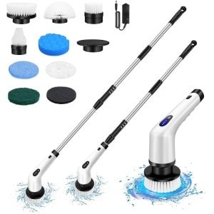 Elektrische Schoonmaakborstel 10-in-1 - Draadloos - Spin Scrubber - 3 Snelheden - 3000mAh Accu - Digitaal Display - Roterend - 120 min Gebruik - RVS Handvat - IPX6 Waterdicht - Voor Badkamer, Keuken & Auto