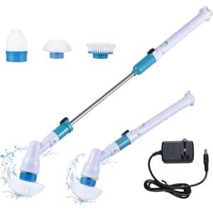 Elektrische Schoonmaakborstel - Spin Scrubber - 3 Opzetborstels - Draadloos - Verstelbare Handgreep - Badkamer - Keuken - WC - Vloer - Wit / Blauw