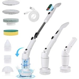 Elektrische Spin Scrubber met 8 Verwisselbare Borstelkoppen en Verstelbare Greep (64-119 cm) voor Keuken en Badkamer