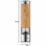 Elektrische Zout- En Pepermolen Ongevuld Eikenhout - Cromargan Roestvrij Staal - Keramisch Maalwerk - Hoogte 215 cm - Houtenkleur/Zilver - Koken Keuken Gereedschap