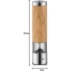 Elektrische Zout- En Pepermolen Ongevuld Eikenhout - Cromargan Roestvrij Staal - Keramisch Maalwerk - Hoogte 215 cm - Houtenkleur/Zilver - Koken Keuken Gereedschap