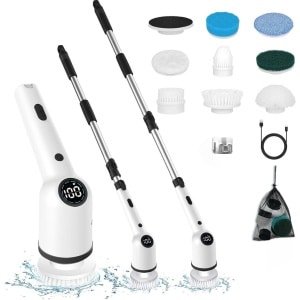 Elektrische reinigingsborstel met 8 boorborstelkoppen - 120 cm verstelbare handgreep - 3 snelheden - badkamer keuken auto