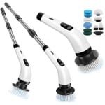 Elektrische reinigingsborstel met lange handgreep en 2 snelheden - Effectieve doucheschrobber met 8 borstelkoppen - Geschikt voor badkuip, tegelvloer en keuken