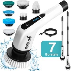 GoScrub® Cleaning King V1 - Elektrische Schoonmaakborstel - Elektrische Schrobber - Schrobborstel - voor badkamer of keuken - Schrobber Met Steel - 9 opzetstukken