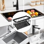 Keuken Organiser RVS Gootsteenrek met Automatische Afvoerbak - Spons- en Handdoekhouder - Duurzaam Roestvrijstaal Keuken Accessoire - Zwart