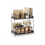 Koffie-organizer, koffiebar-accessoire en -organizer, hout, koffieopbergmeubel voor koffiehoek, werkbladen, kruidenrek, 2 verdiepingen, koffiecaddy voor keuken, thuis, kantoor, zwart
