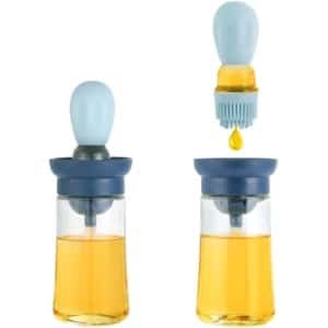 Mmgoqqt 2-in-1 Olie Dispenser Fles Met Siliconen Borstel - 250ml Keuken Olieborstel - Bakken En BBQ Accessoires - blauw & Transparant