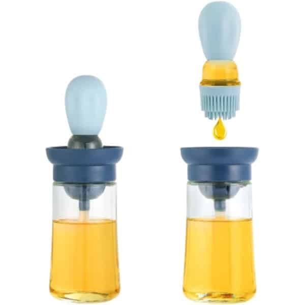 Mmgoqqt 2-in-1 Olie Dispenser Fles Met Siliconen Borstel - 250ml Keuken Olieborstel - Bakken En BBQ Accessoires - blauw & Transparant