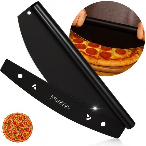 Montzys® Roestvrijstaal Pizzasnijder - RVS Pizzames - Pizza Snijder - Keukengerei & BBQ - Keuken Accessoires - Inclusief Beschermhoes