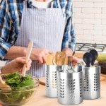 Nevolis 3 stuks roestvrij staal keuken bestek houder gebruiksvoorwerp organisator - bestek Caddy afdruiprek kookgerei & gadgets - houder keuken Caddy lepels & vorken organisator keuken accessoire (blad .