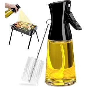 Olijfoliesproeier om te koken, 180 ml glazen oliedispenser, fles met kwast, koolzaadolie, azijn spray voor keuken, navulbare gadgets accessoires, veel gebruikt voor airfryer (grijs)