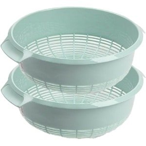 Plasticforte keuken vergiet - 2x stuks - kunststof - 27 x 10 cm - mintgroen - Keuken accessoires - zeef