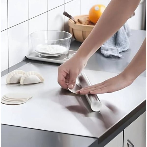RVS Snijplank met Opstaande Rand - 50x40x1.5 cm - Multifunctionele Keuken Snij- en Bakplank - Aanrecht Bescherming - Ideaal voor Pizza, Voedsel, Gebak en Keuken Accessoires
