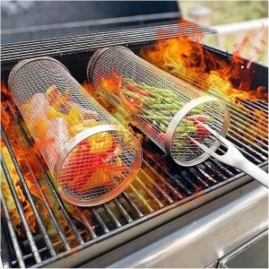 Retadou - 2 stuks barbecue-accessoires, grillmand, grillmand groenten, grillmand roestvrij staal, outdoor keuken, groente grillmand, gasgrill accessoires, grillen, tuinaccessoires, outdoorkeuken