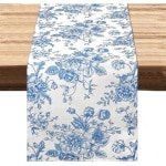 Selbro®, Blauwe tafelloper boerderij 95 inch retro monochrome schets roos tafelloper elektrische tafelkleed lente keuken eettafel decoratie voor thuis feest decor
